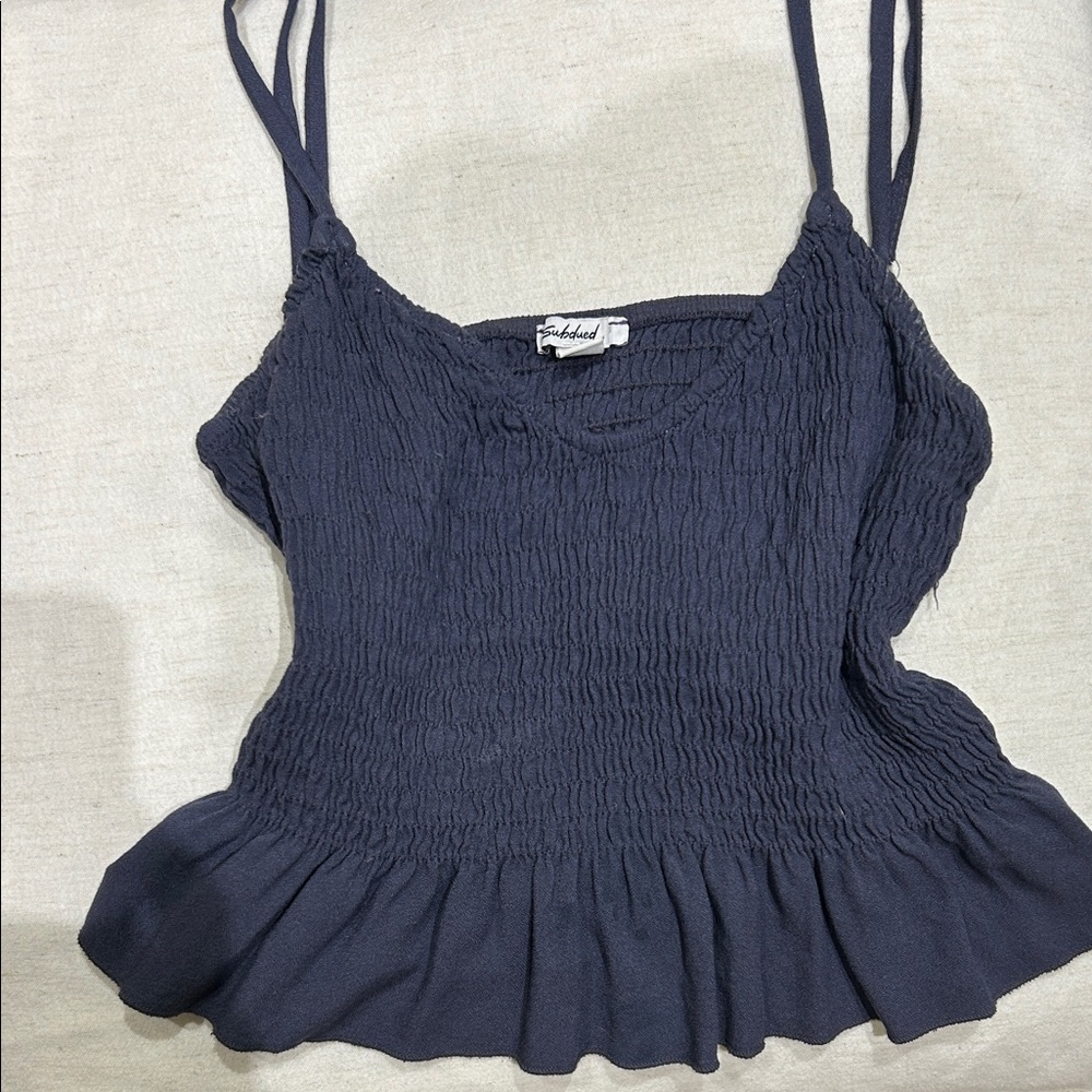 Gilli Navy Smocked Camisole Top